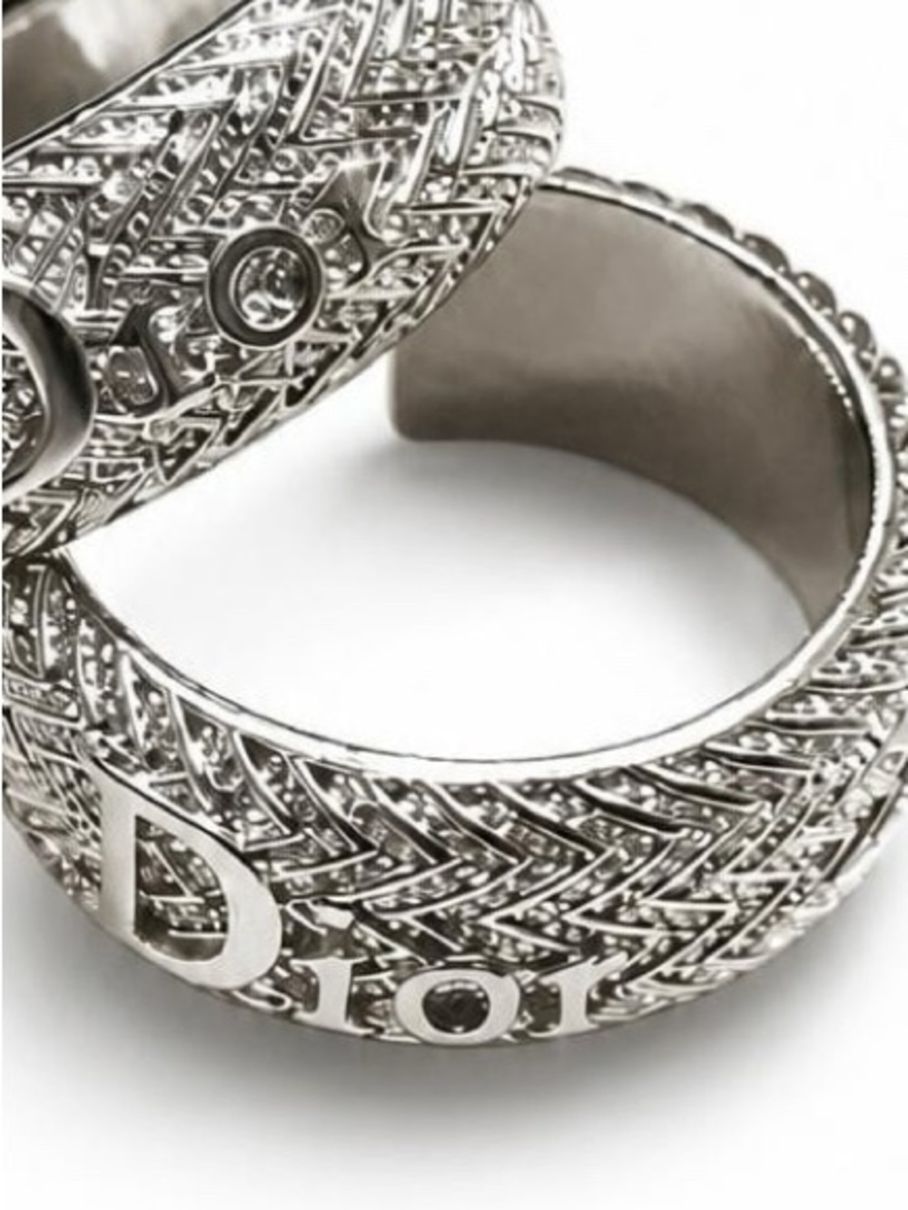 Silver tone/ Textured Hoop Earrings with Raised Letters Detail - Picture 5 of 6